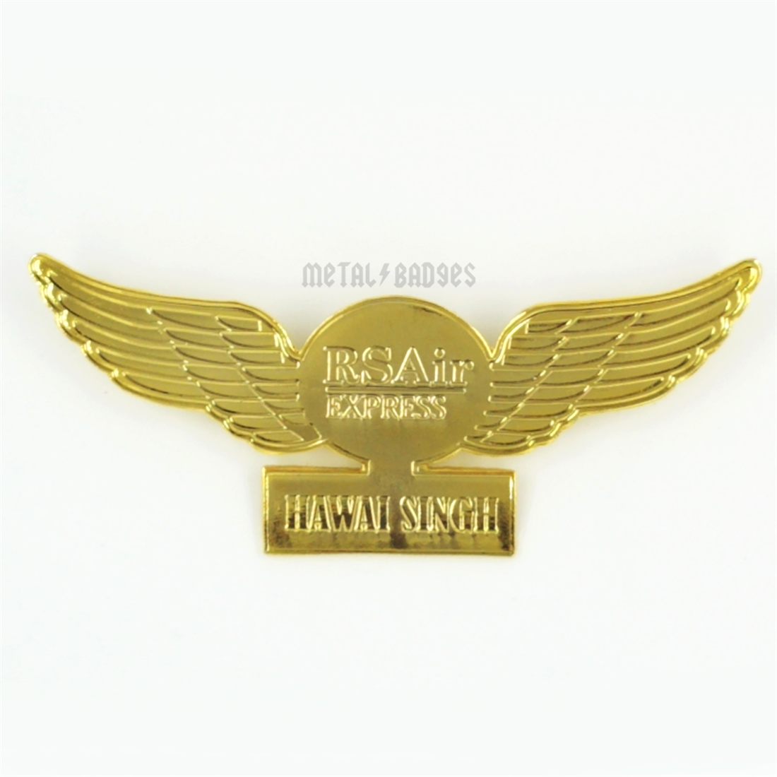 Aviation Pilot Wings Badge - Polished Gold finish, Military, Police & Emblem Badges by Metal Badges