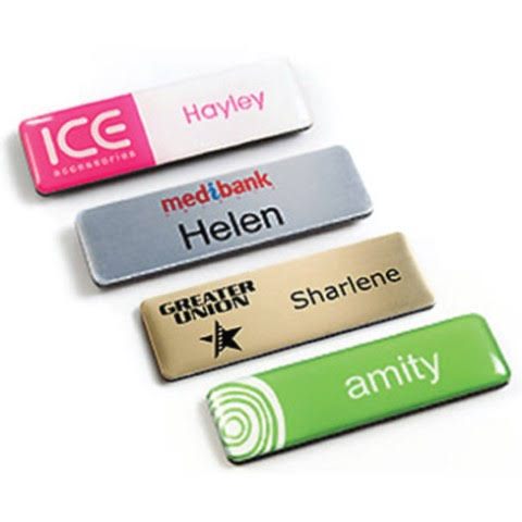 Hospitality Name Badge - Design 50 - Brushed Steel finish, Hospitality by Metal Badges