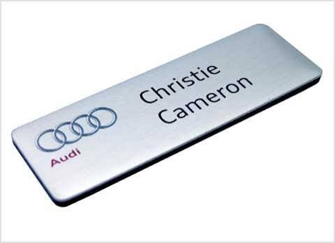 Hospitality Name Badge - Design 58 - Brushed Steel finish, Hospitality by Metal Badges