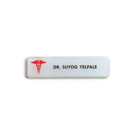 Hospitality Name Badge - Design 65 - Brushed Steel finish, Hospitality by Metal Badges