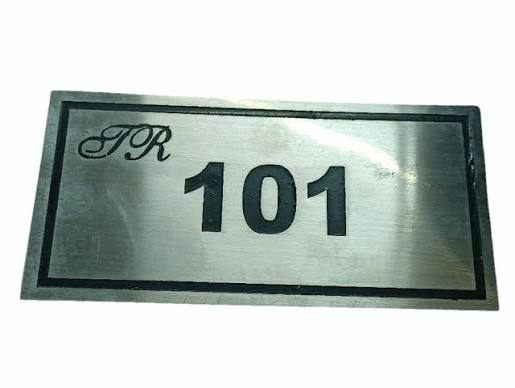 Metal Room Number Plate - Design 67 - Brushed Steel finish, Hospitality by Metal Badges