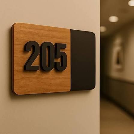 Metal Room Number Plate - Design 72 - Brushed Steel finish, Hospitality by Metal Badges