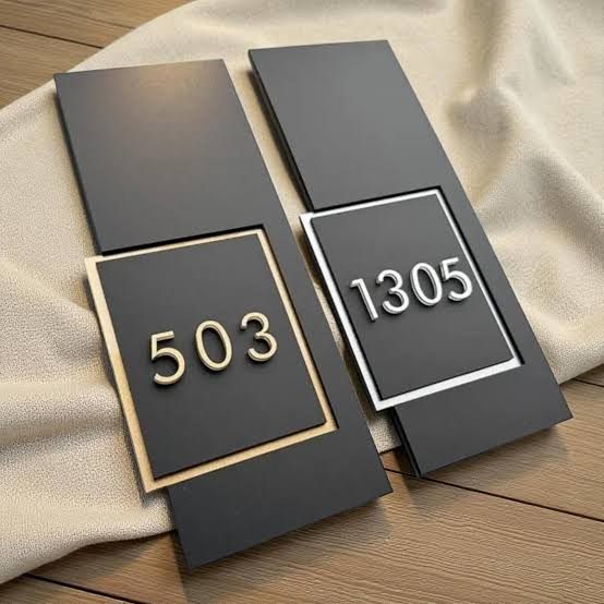 Metal Room Number Plate - Design 74 - Brushed Steel finish, Hospitality by Metal Badges