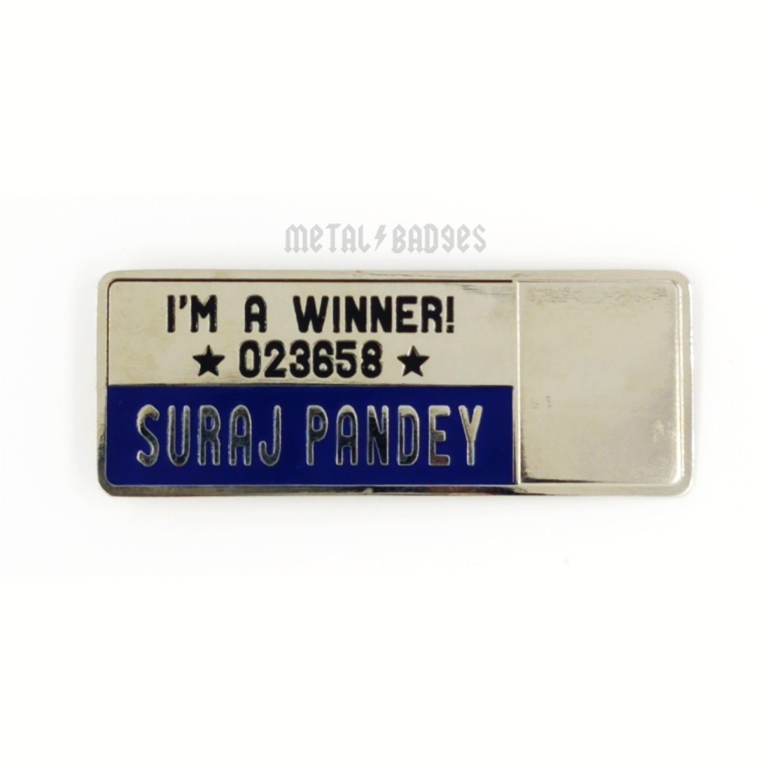 Reusable Window Name Badge - Silver/Nickel finish, Name Badges by Metal Badges