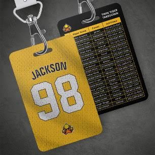Player Name Badge - Design 32 - Antique Gold finish, Sports by Metal Badges